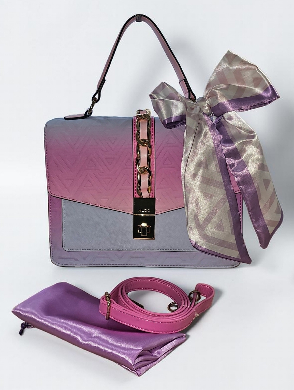 ALDO Blush Pink Lavender Ombré Satchel Crossbody | Gold Chain Accent | Dust Bag - Picture 13 of 13